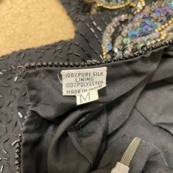 Vintage Tan-Chho Beaded Sequin Pure Silk Top Black Gold – M - Picture 11 of 15